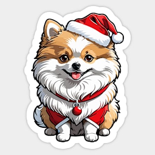 Cute pomeranian dog in santa costume Sticker